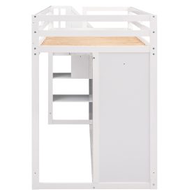 Functional Twin Size Loft Bed with 3 Shelves, 2 Wardrobes and 2 Drawers