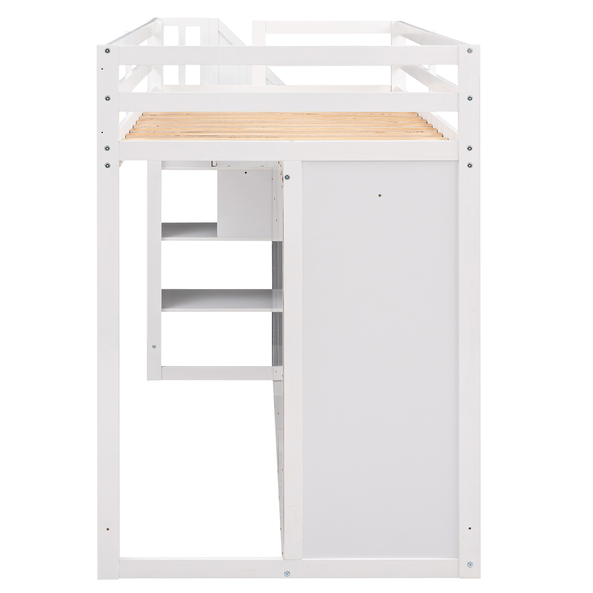 Functional Twin Size Loft Bed with 3 Shelves, 2 Wardrobes and 2 Drawers