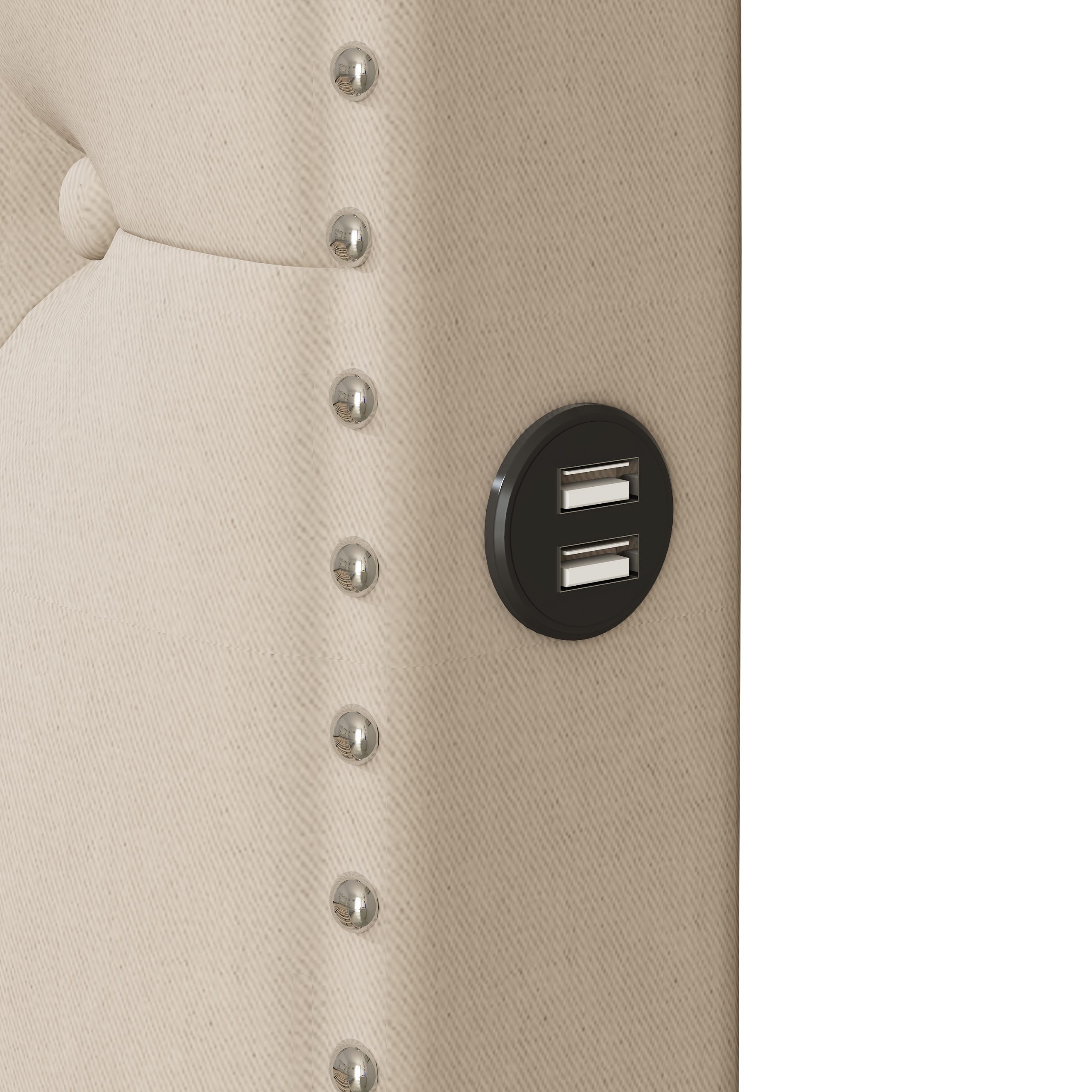 Queen Size Upholstered Platform Bed with Twin Size Trundle and 2 sets of USB Ports On Each Side, Linen Fabric