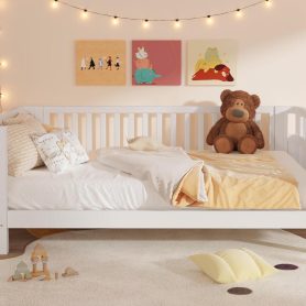 Wood Low Profile Queen Bed with Rails for Girls and Boys