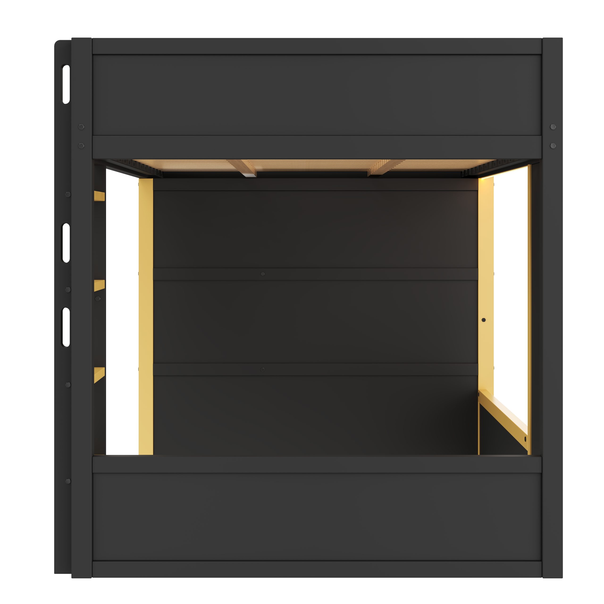 Queen Size Loft Bed with Cabinet, Storage Shelves and Drawer, LED Strip