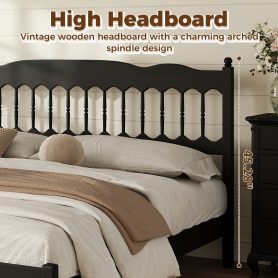 Countryside Style King Size Wooden Bed Frame with Spindle Headboard