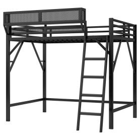Metal Full Size Loft Bed With Ladder and Storage Shelves