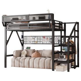 Metal Full Loft Bed with Light and Storage and Charging Station