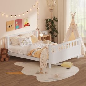 Wood Low Profile Queen Bed with Rails for Girls and Boys
