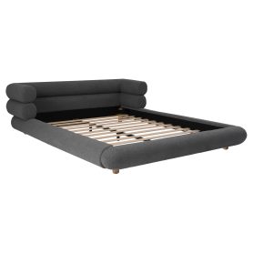 Queen Size Upholstered Platform Bed Frame with Unique Layered Bolster Headboard