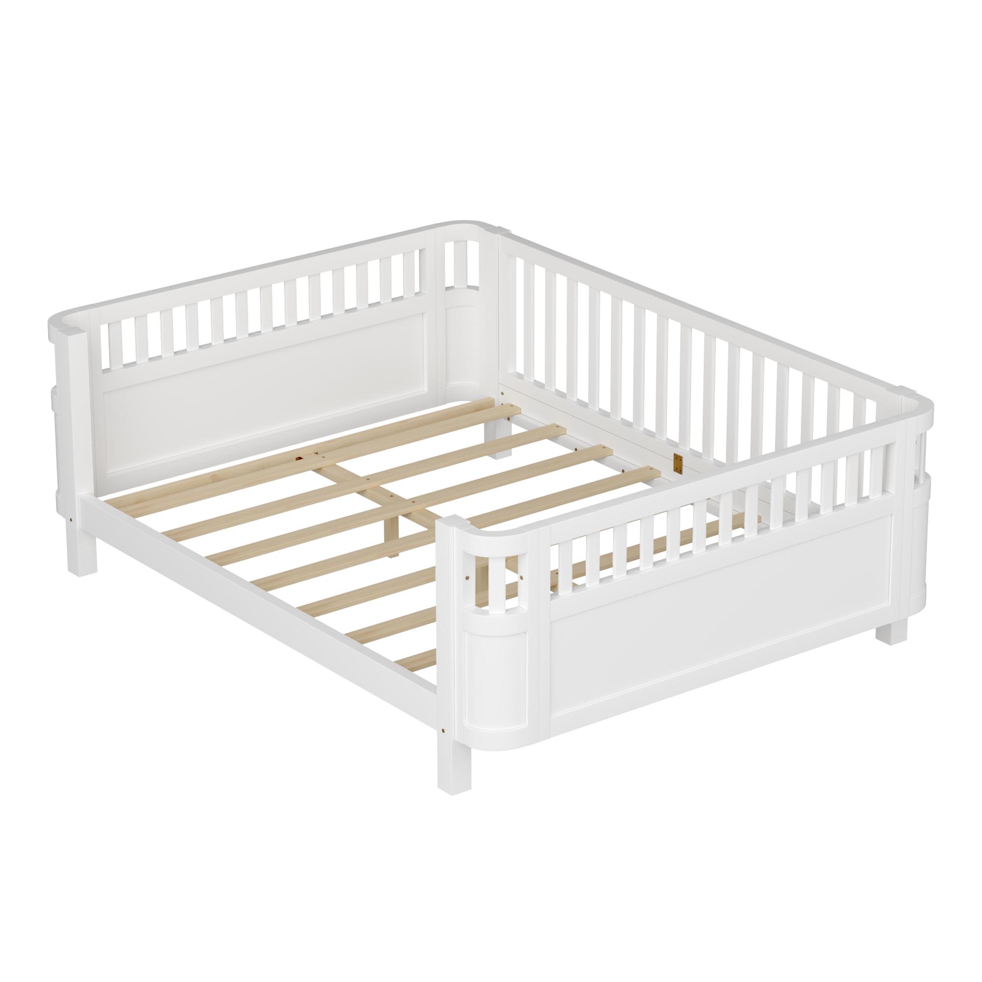 Wood Low Profile Queen Bed with Rails for Girls and Boys