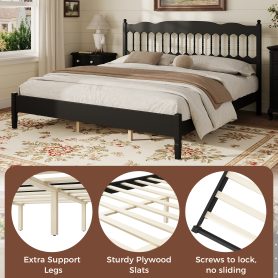 Countryside Style King Size Wooden Bed Frame with Spindle Headboard
