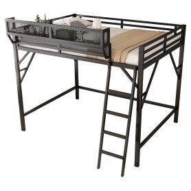 Metal Full Size Loft Bed With Ladder and Storage Shelves