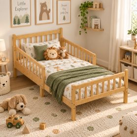 Twin Size Bed Frame With Removable Safety Guardrails