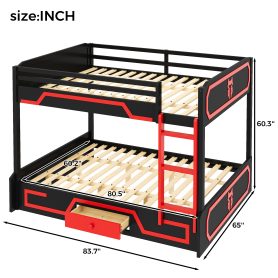 Queen over Queen Bunk Bed with LED Light Strip, Drawer and Ladder