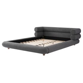 Queen Size Upholstered Platform Bed Frame with Unique Layered Bolster Headboard