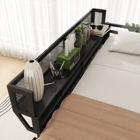 Metal Full Size Loft Bed With Ladder and Storage Shelves