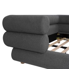 Queen Size Upholstered Platform Bed Frame with Unique Layered Bolster Headboard