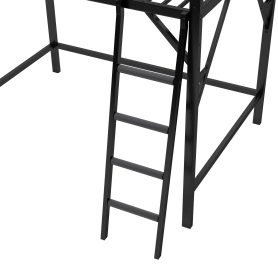 Metal Full Size Loft Bed With Ladder and Storage Shelves