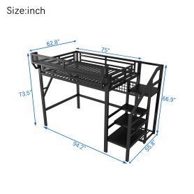 Metal Full Loft Bed with Light and Storage and Charging Station