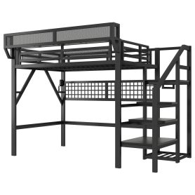Metal Full Loft Bed with Light and Storage and Charging Station