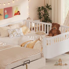 Wood Low Profile Queen Bed with Rails for Girls and Boys