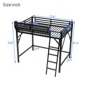 Metal Full Size Loft Bed With Ladder and Storage Shelves