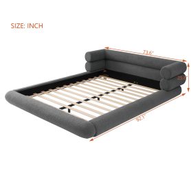 Queen Size Upholstered Platform Bed Frame with Unique Layered Bolster Headboard