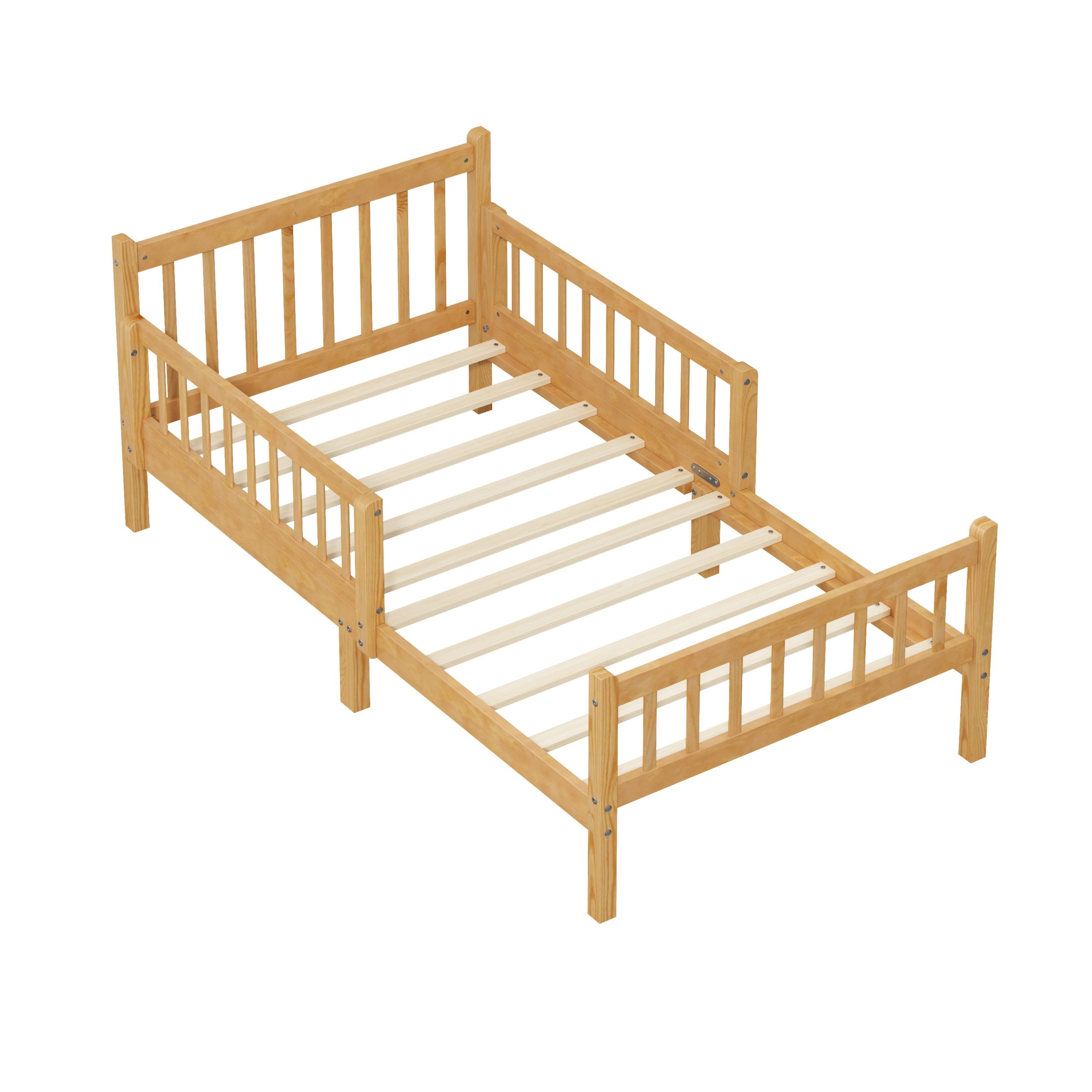 Twin Size Bed Frame With Removable Safety Guardrails