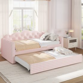 Twin Size Upholstered Daybed Frame with Pull-Out Bed