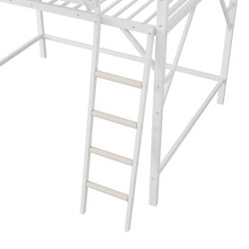 Metal Queen Size Loft Bed With Ladder and Storage Shelves
