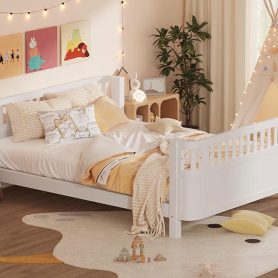 Wood Low Profile Queen Bed with Rails for Girls and Boys