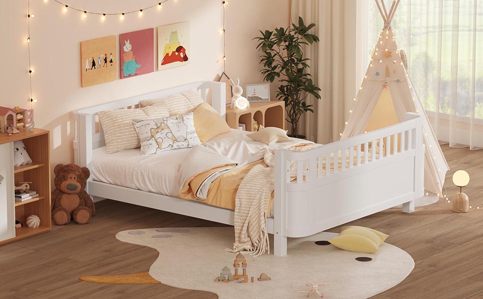Wood Low Profile Queen Bed with Rails for Girls and Boys