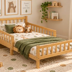 Twin Size Bed Frame With Removable Safety Guardrails