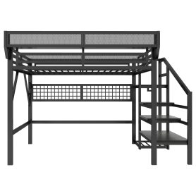 Metal Full Loft Bed with Light and Storage and Charging Station