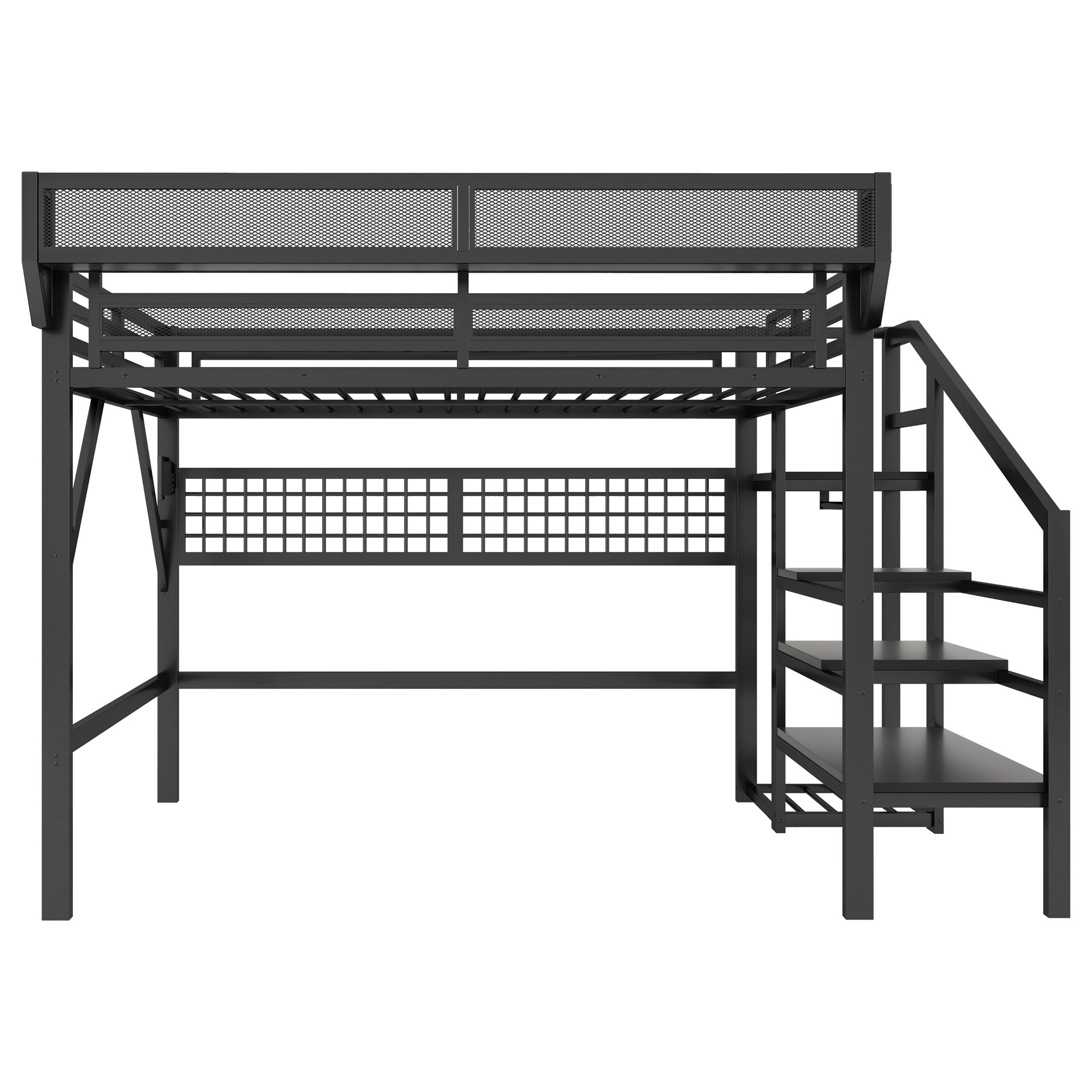 Metal Full Loft Bed with Light and Storage and Charging Station