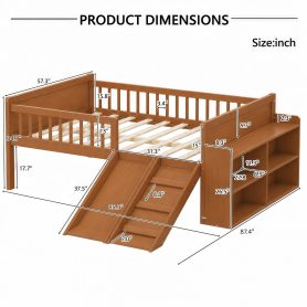 Platform Full Size Bed with Storage Shelf, Guardrail, Slide and Ladder