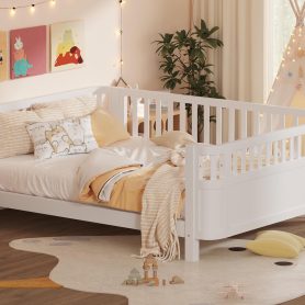 Wood Low Profile Queen Bed with Rails for Girls and Boys