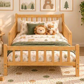 Twin Size Bed Frame With Removable Safety Guardrails