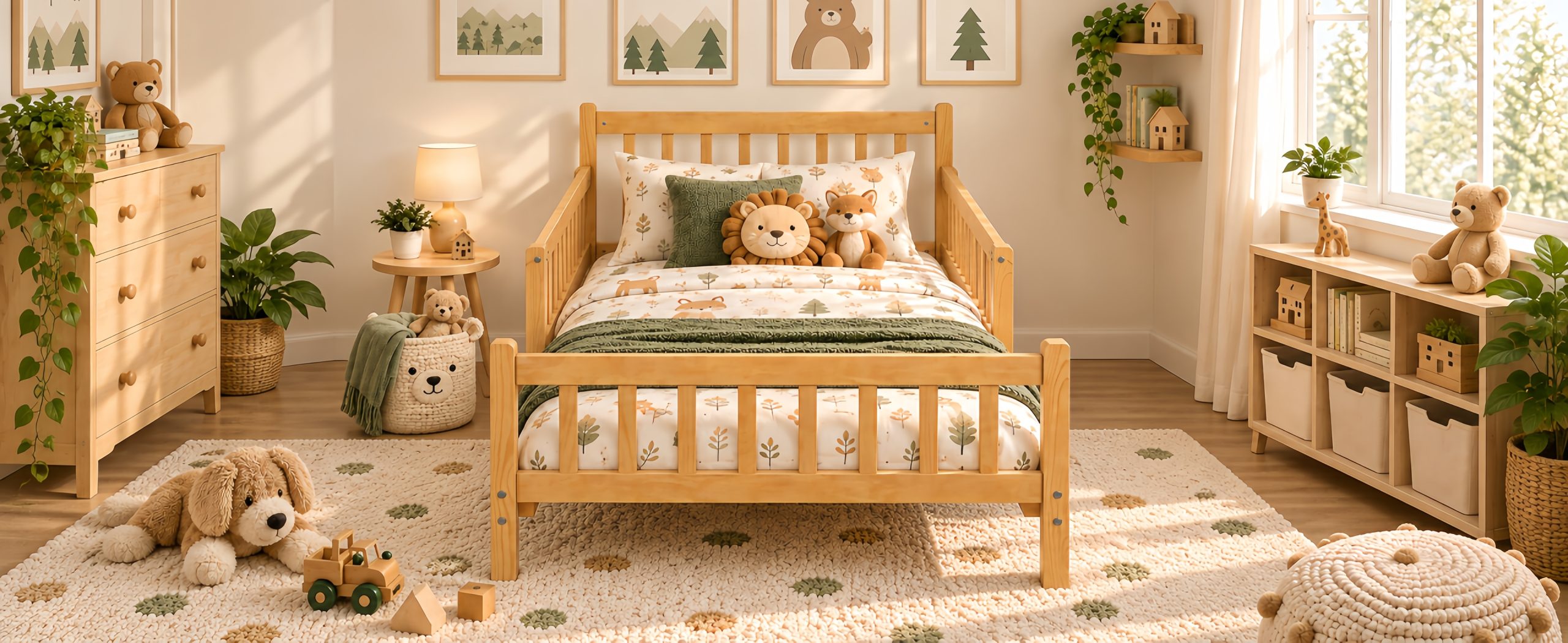 Twin Size Bed Frame With Removable Safety Guardrails