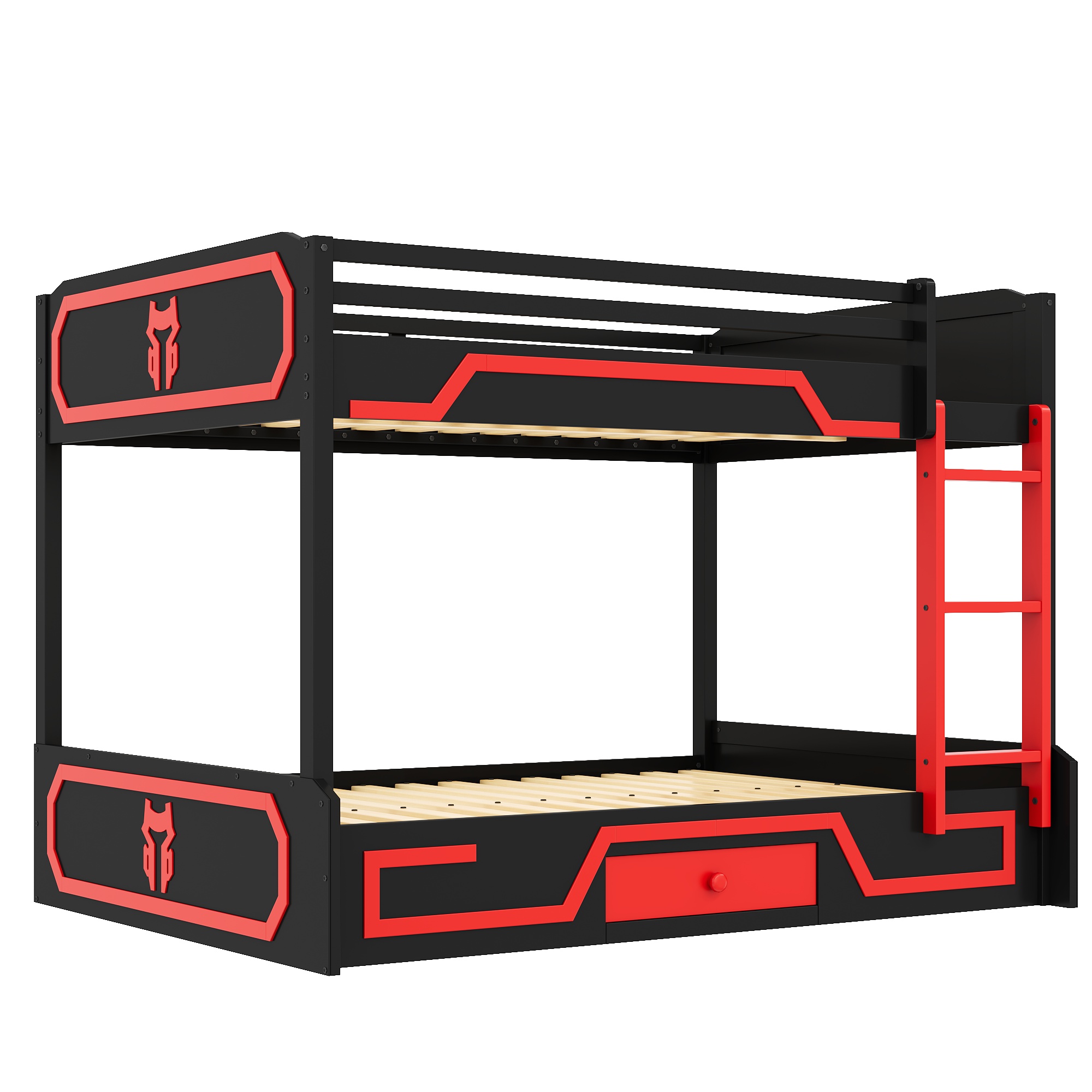 Full over Full Bunk Bed with LED Light Strip, Drawer and Ladder