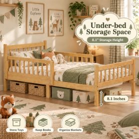 Twin Size Bed Frame With Removable Safety Guardrails