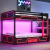 Full over Full Bunk Bed with LED Light Strip, Drawer and Ladder