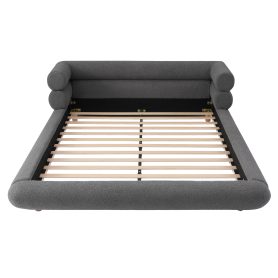 Queen Size Upholstered Platform Bed Frame with Unique Layered Bolster Headboard