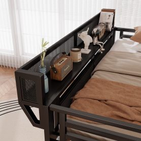 Metal Full Loft Bed with Light and Storage and Charging Station