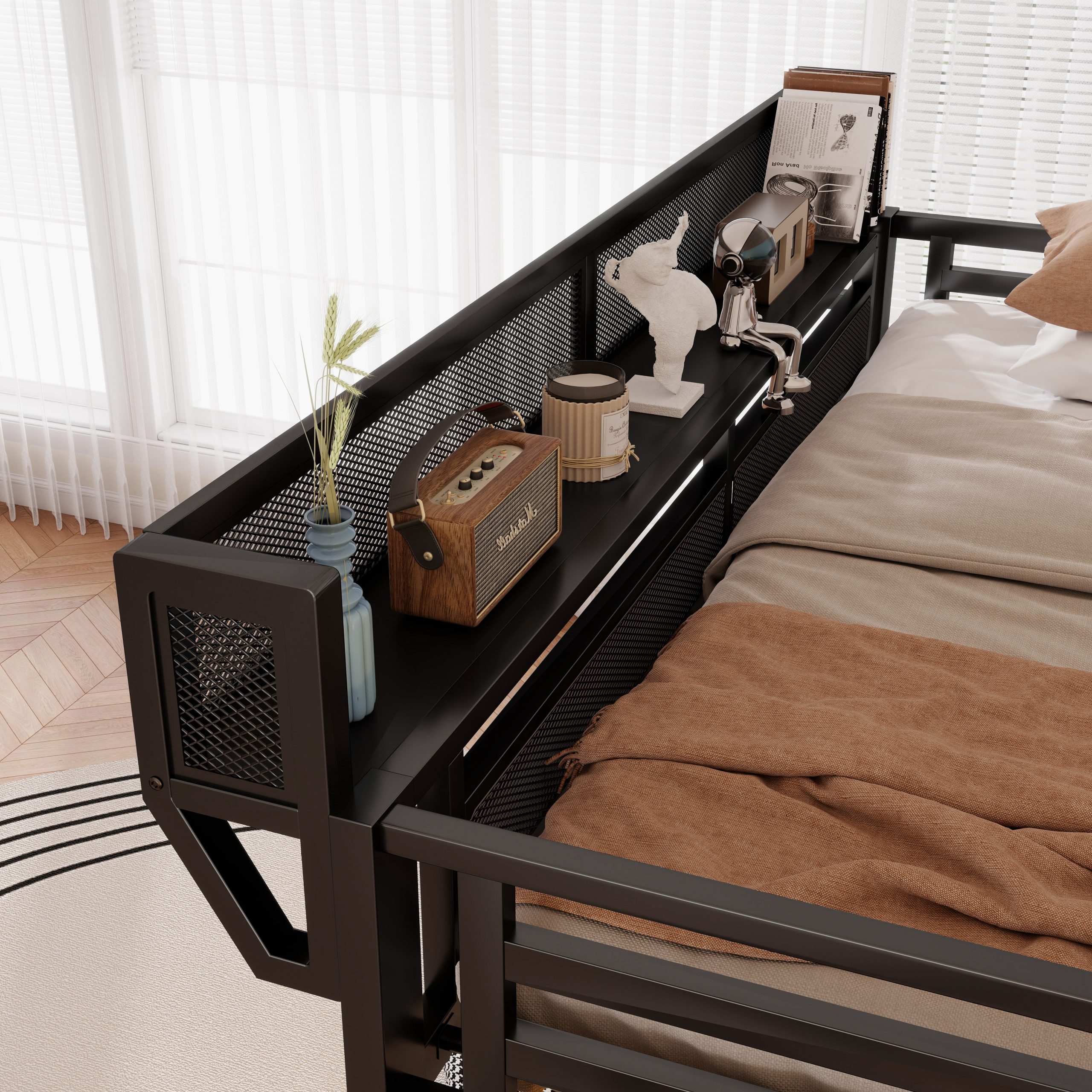 Metal Full Loft Bed with Light and Storage and Charging Station