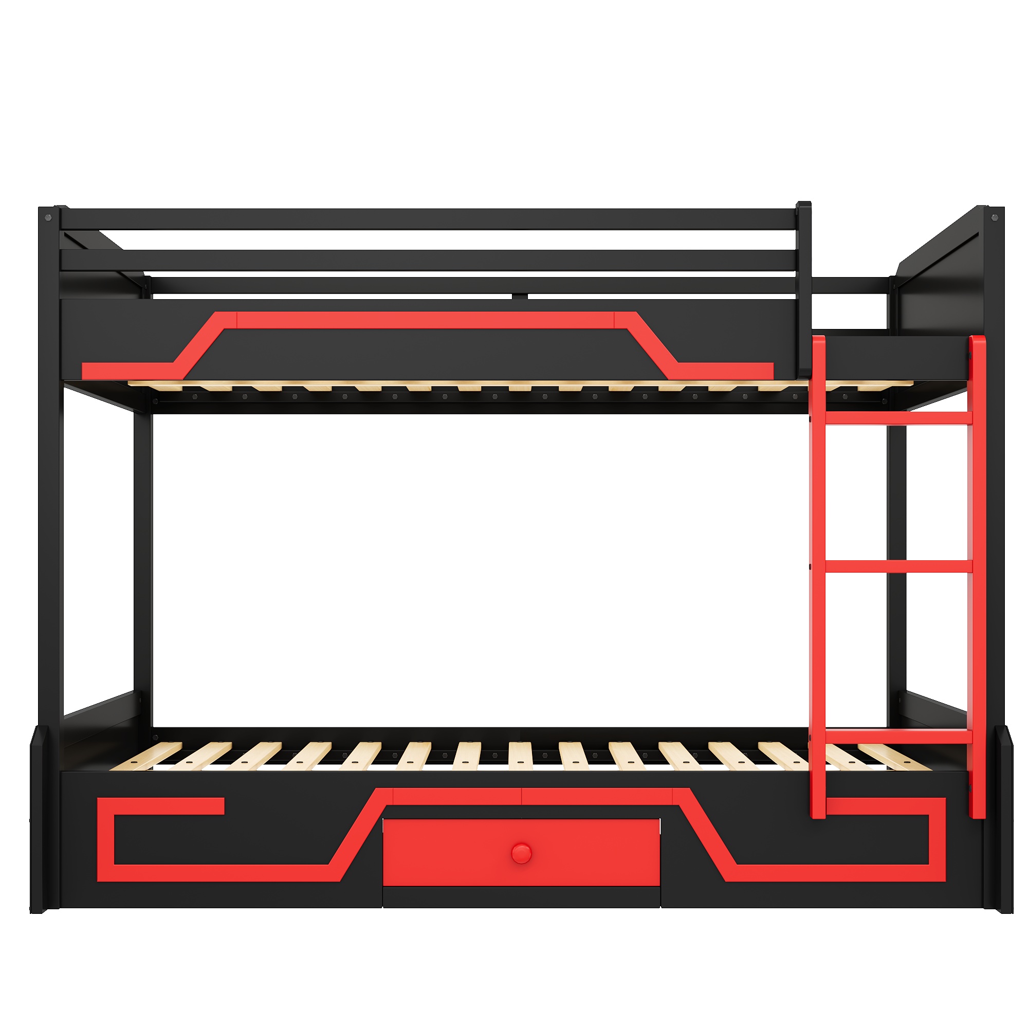 Full over Full Bunk Bed with LED Light Strip, Drawer and Ladder
