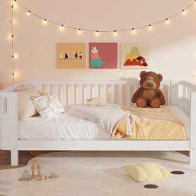 Wood Low Profile Queen Bed with Rails for Girls and Boys