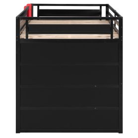 Full Size Wooden Gaming Loft Bed with Storage Shelves, Desk, USB & Power Outlet, and LED Light