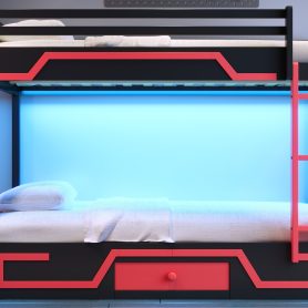 Full over Full Bunk Bed with LED Light Strip, Drawer and Ladder