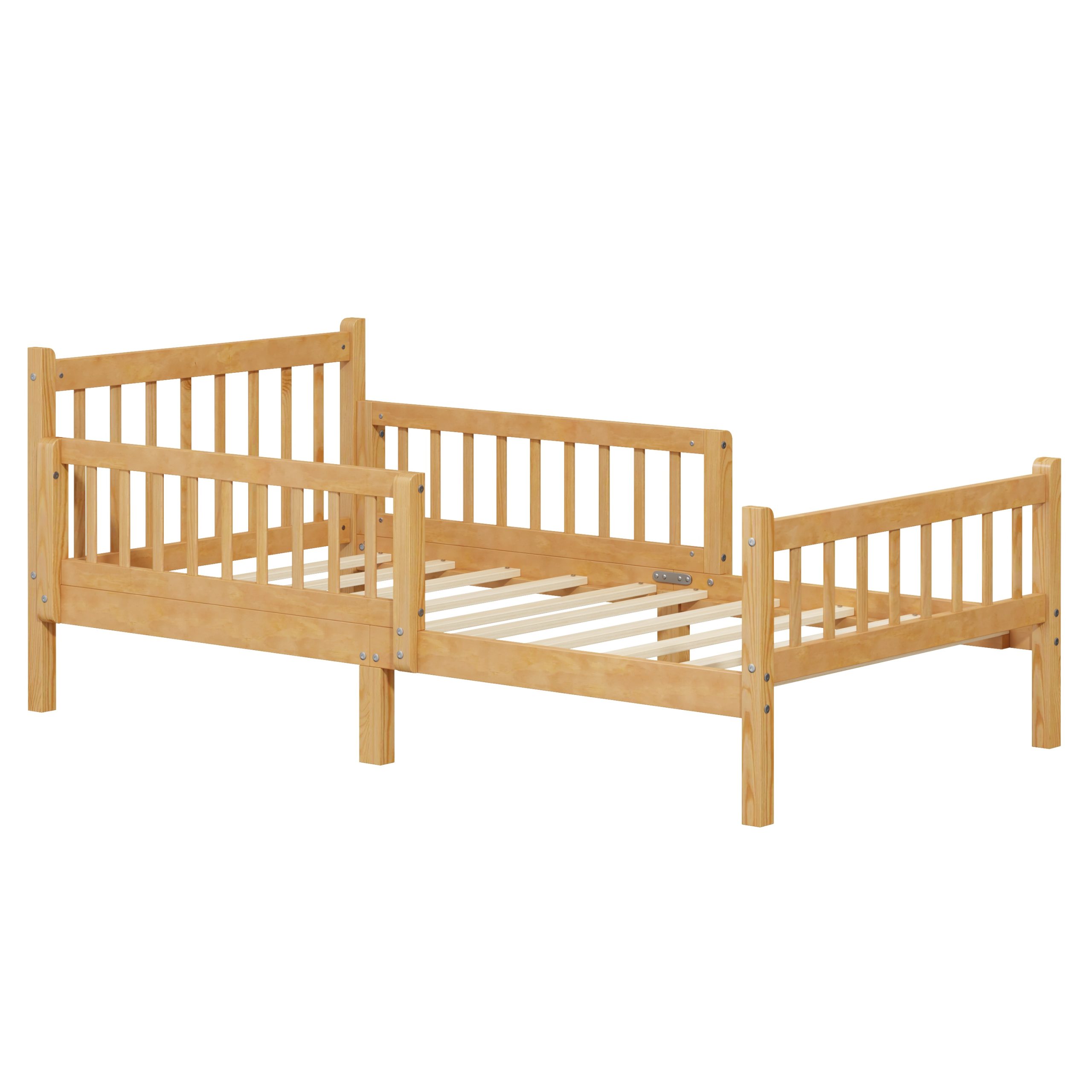 Twin Size Bed Frame With Removable Safety Guardrails