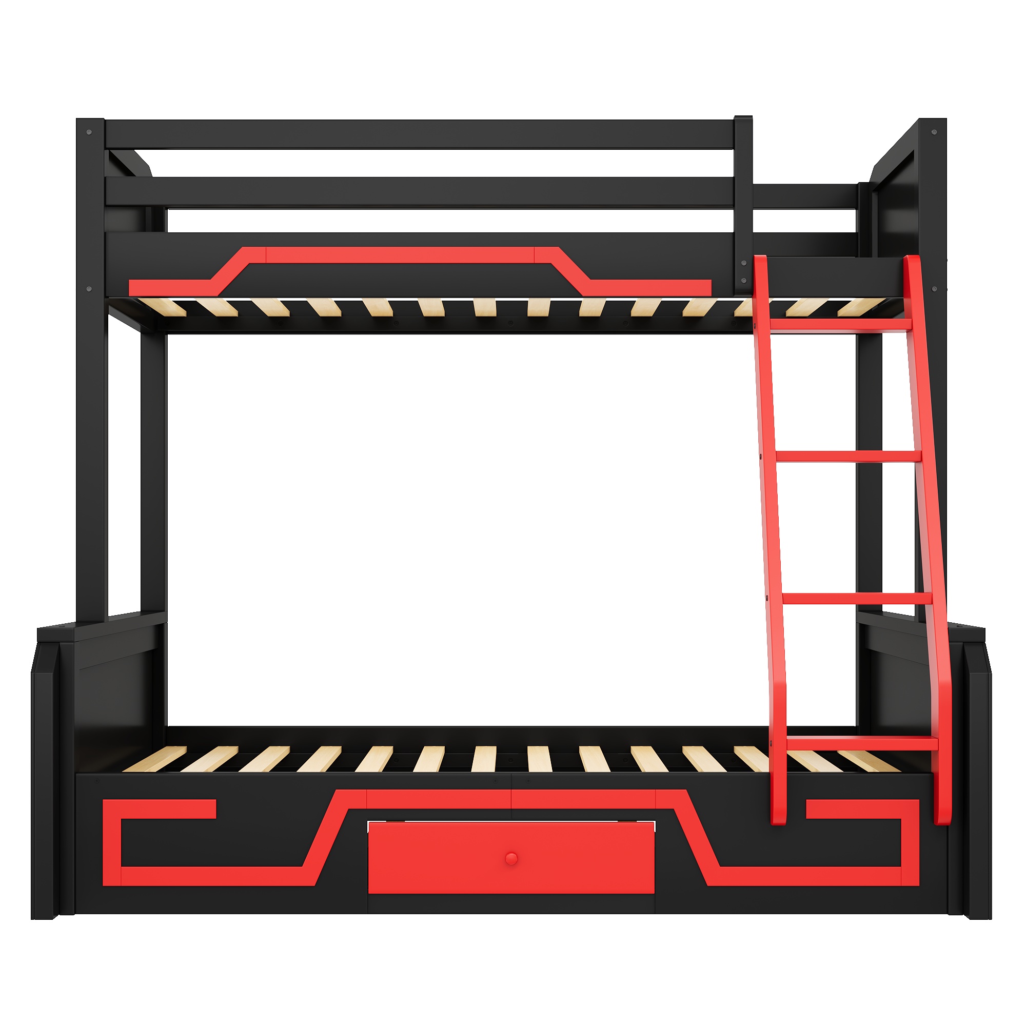 Twin over Full Bunk Bed with LED Light Strip, Drawer and Ladder