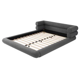 Queen Size Upholstered Platform Bed Frame with Unique Layered Bolster Headboard
