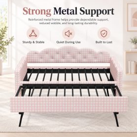 Twin Size Upholstered Daybed Frame with Pull-Out Bed